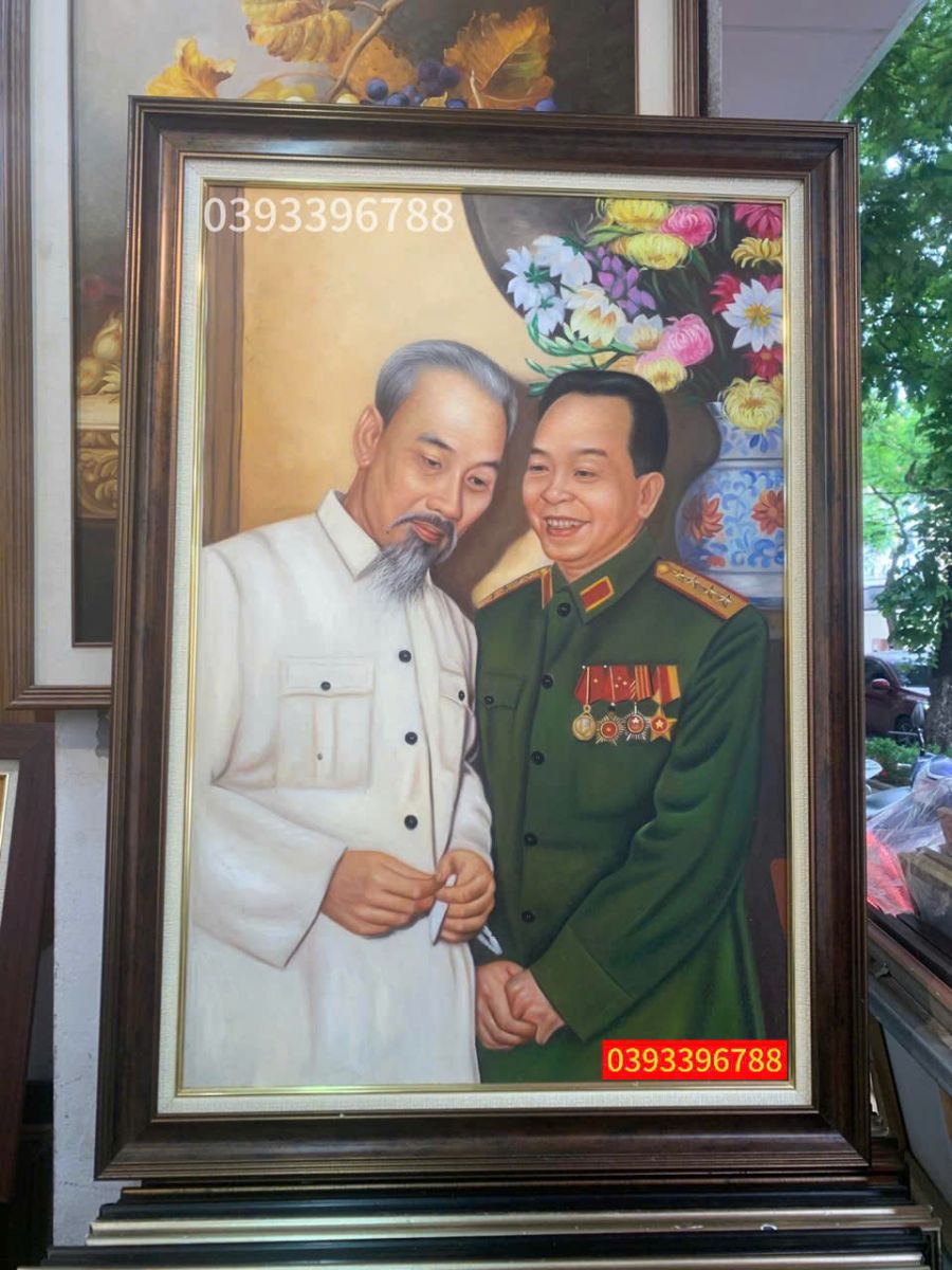 tranh sơn dầu bác hồ và bác giáp