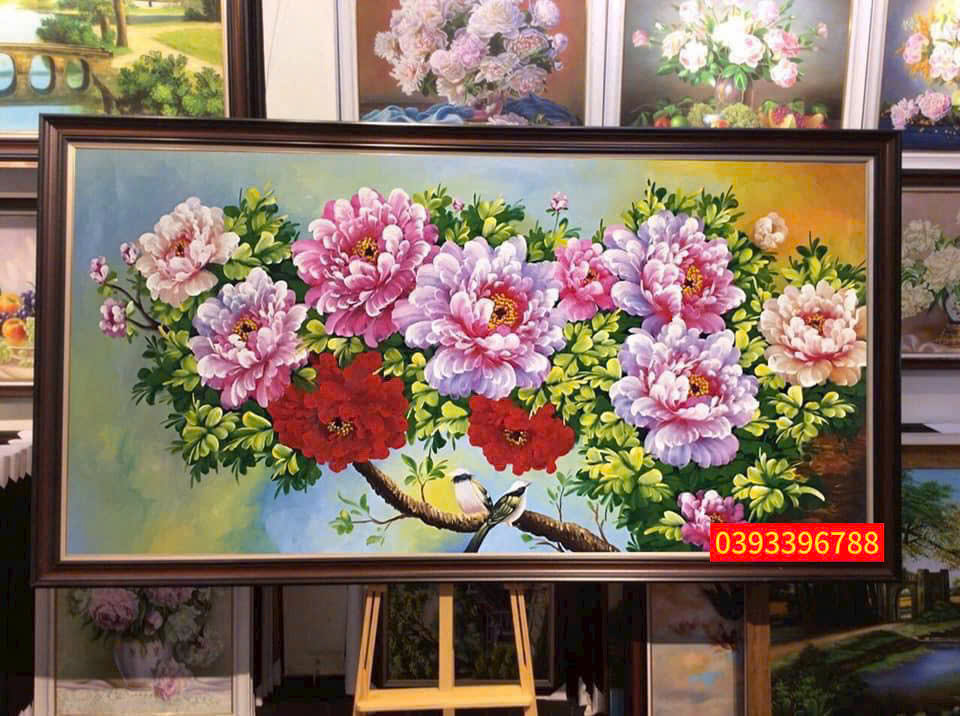 Tranh sơn dầu hoa mẫu đơn