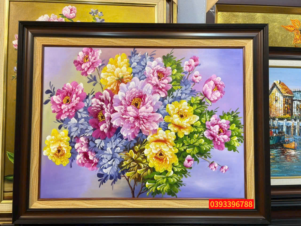 Tranh sơn dầu hoa mẫu đơn