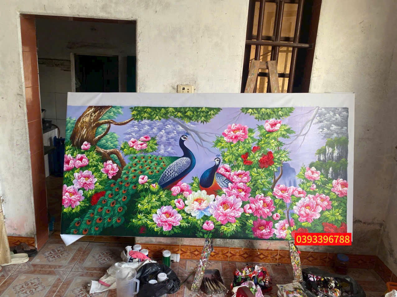 Tranh sơn dầu hoa mẫu đơn