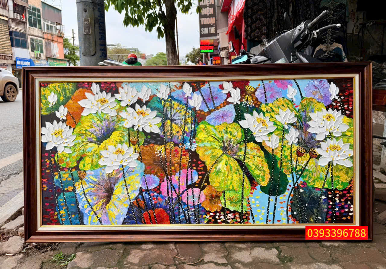 tranh sơn dầu hoa sen
