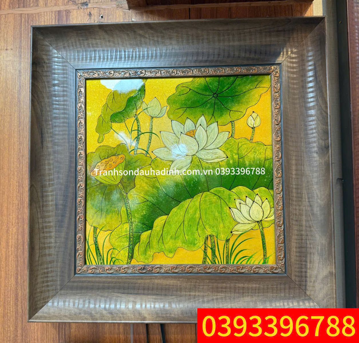 tranh son mài hoa sen