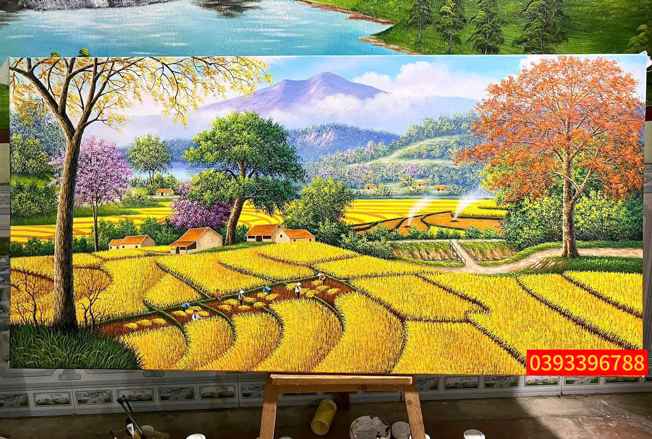 tranh phong cảnh ruộng bậc thang mùa lúa chín