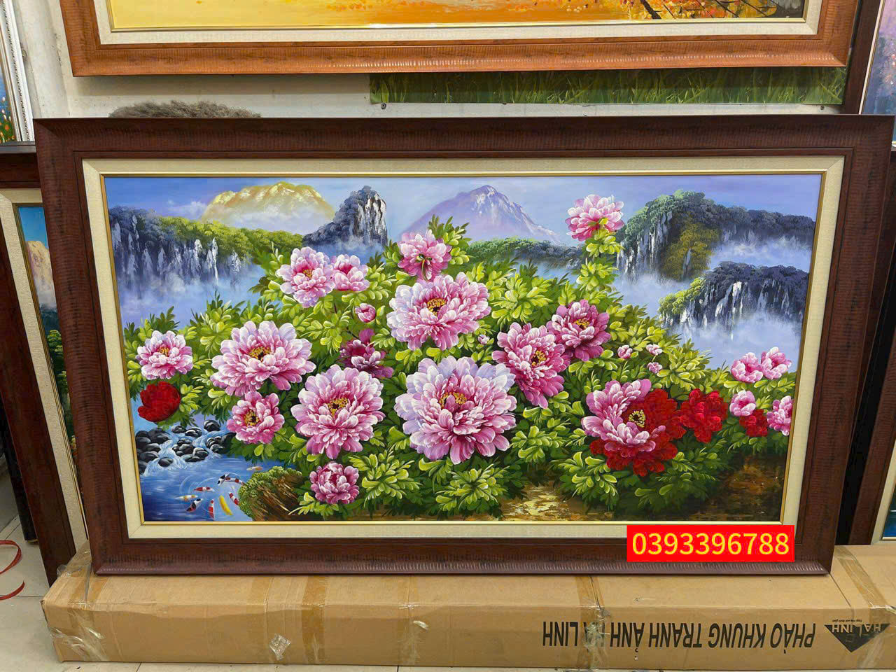 Tranh sơn dầu hoa mẫu đơn